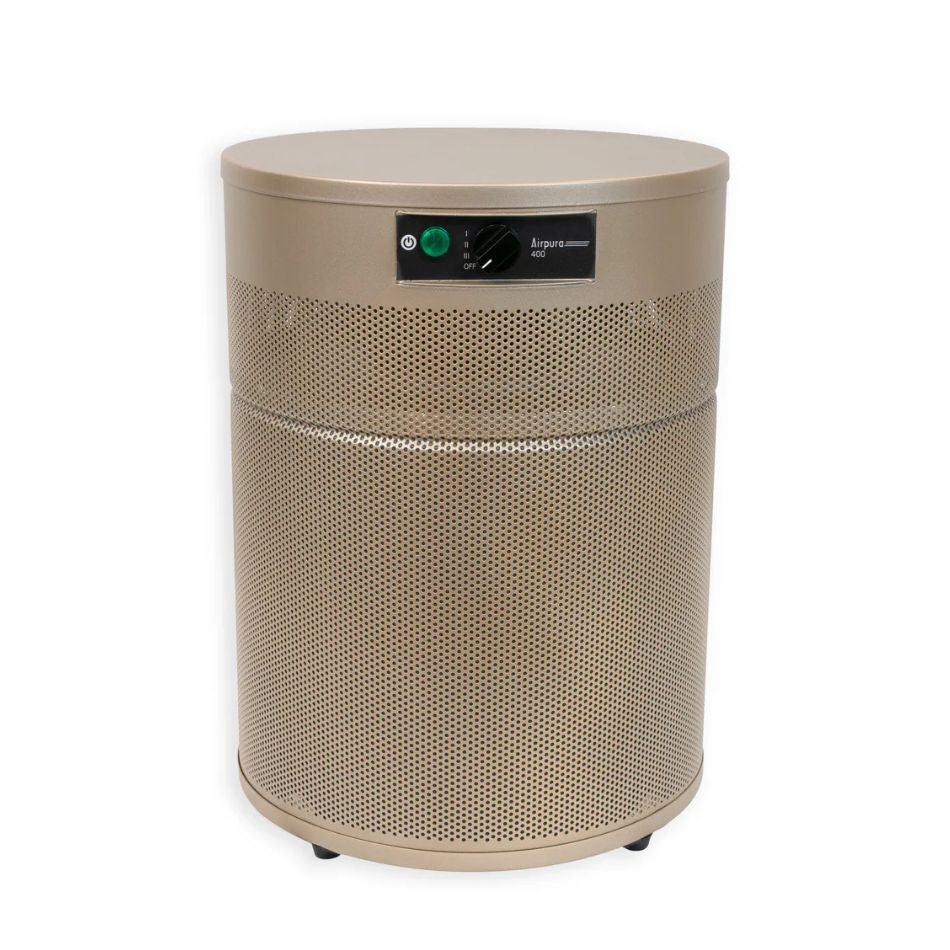 champagne-colored cylindrical Airpura 400 air purifier