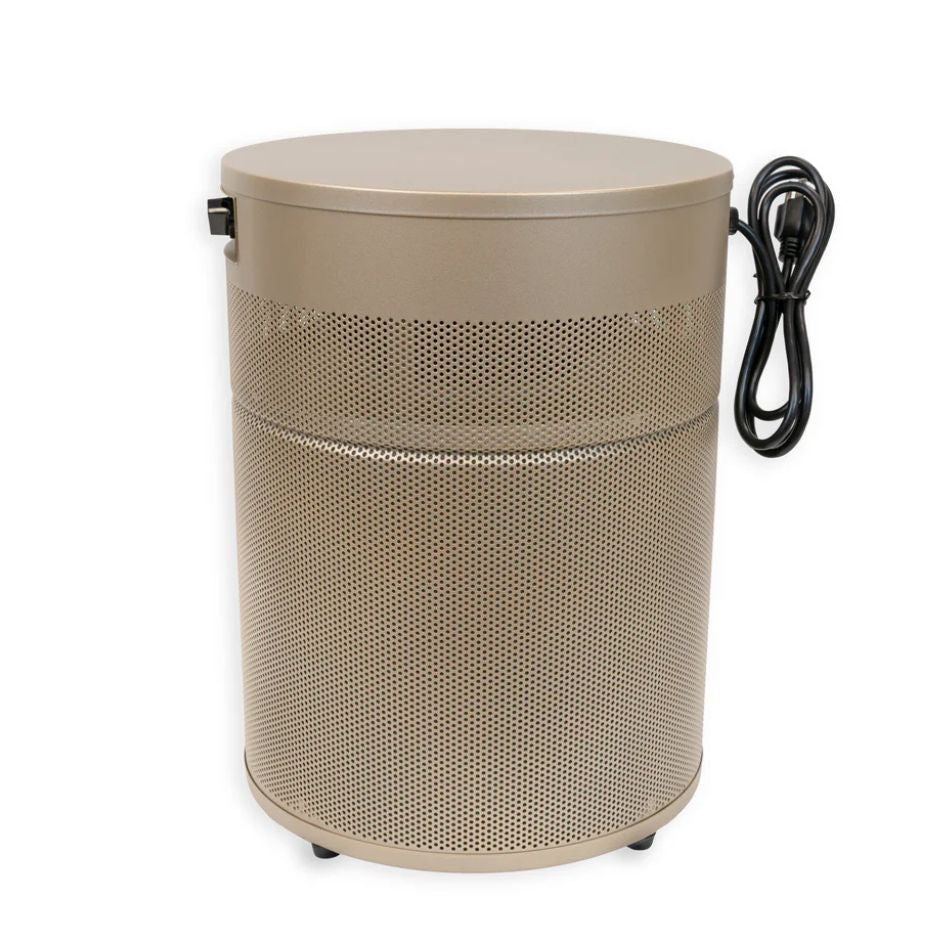 champagne-colored Airpura 400 air purifier side view with power cord 