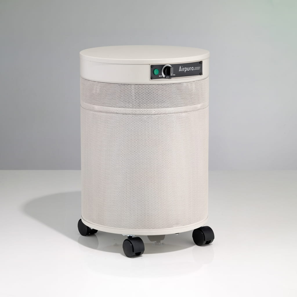 Cream-colored Airpura c600dlx air purifier angled view