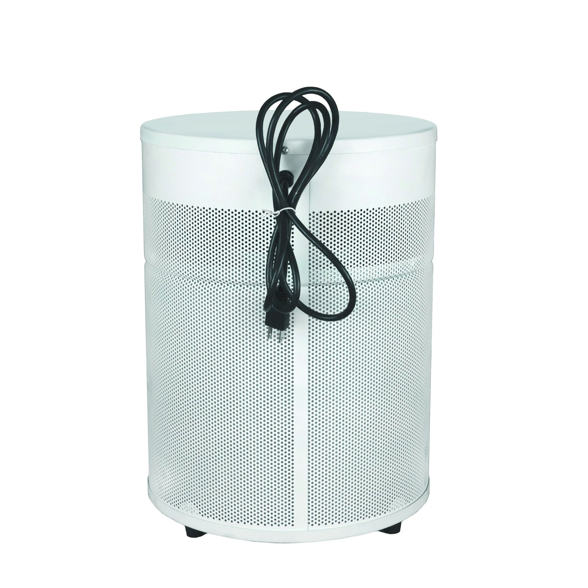 backview of white r400 air purifier with a black cord