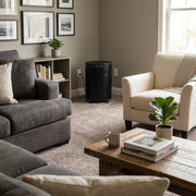 Airpura black p600 air purifier in carpeted living room
