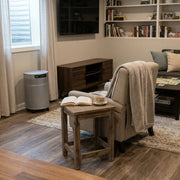 Airpura R700 silver air purifier in a den