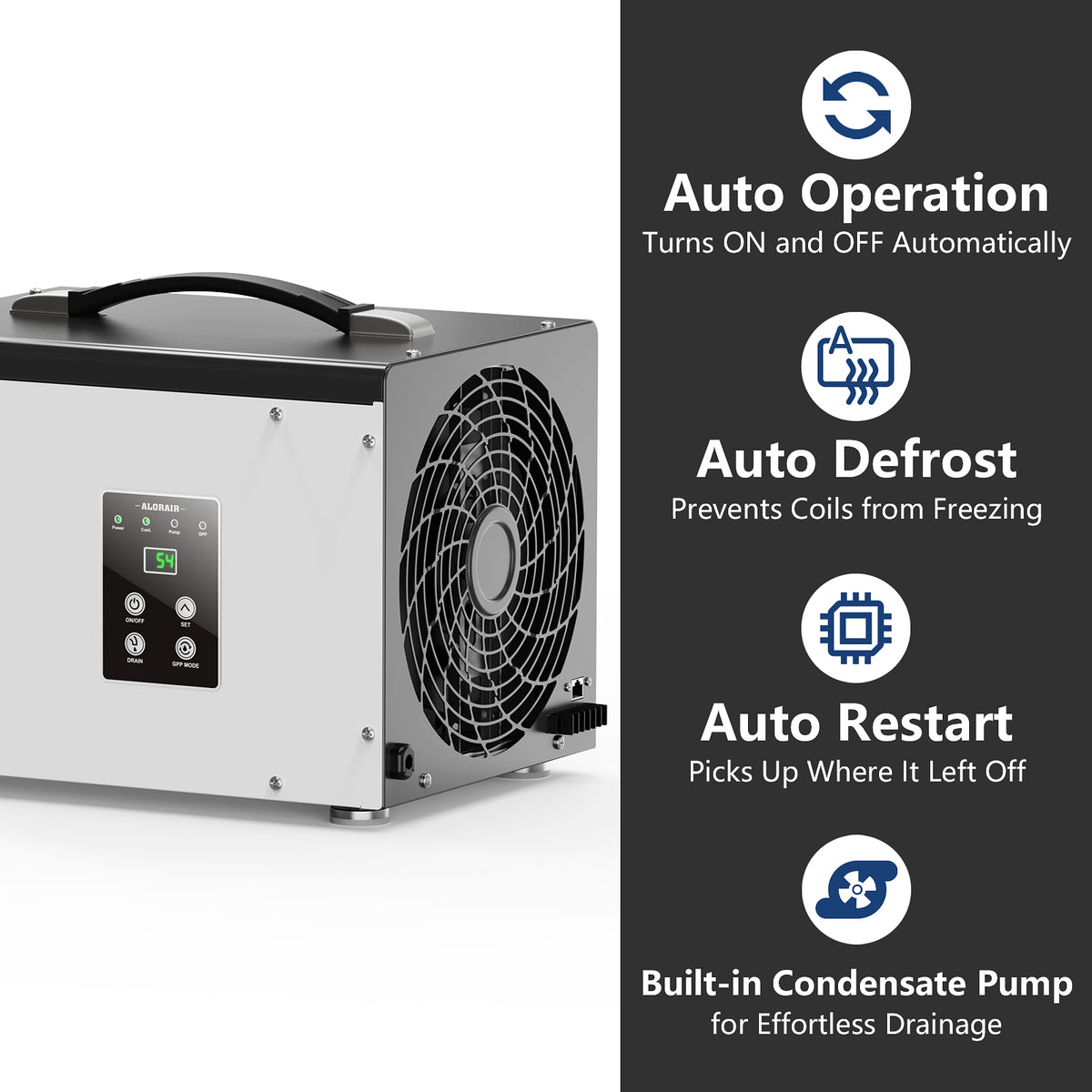 AlorAir Sentinel HD35P dehumidifier control panel and side view