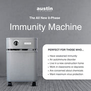 Austin air immunity machine graphic with benefits list