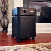Austin air healthmate black air purifier in den with fireplace