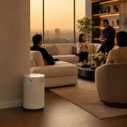 adults in luxury apartment with allerair airmedic pro 6 ultra s smoke eater air purifier in a wildfire region 
